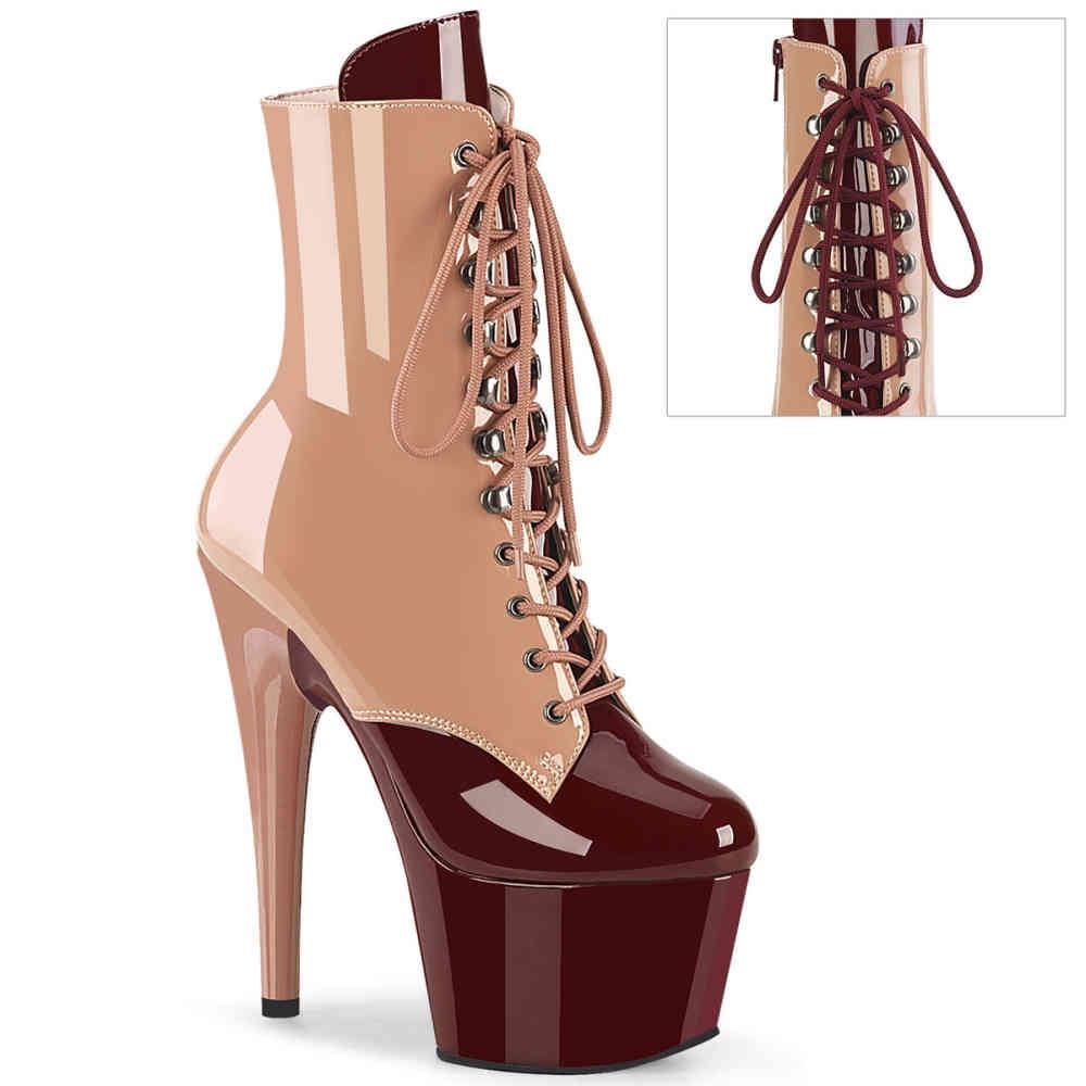 Pleaser - ADORE1020DC Bottes de plateforme, Pole dance chaussures - Crème/Bordeaux rouge Product image